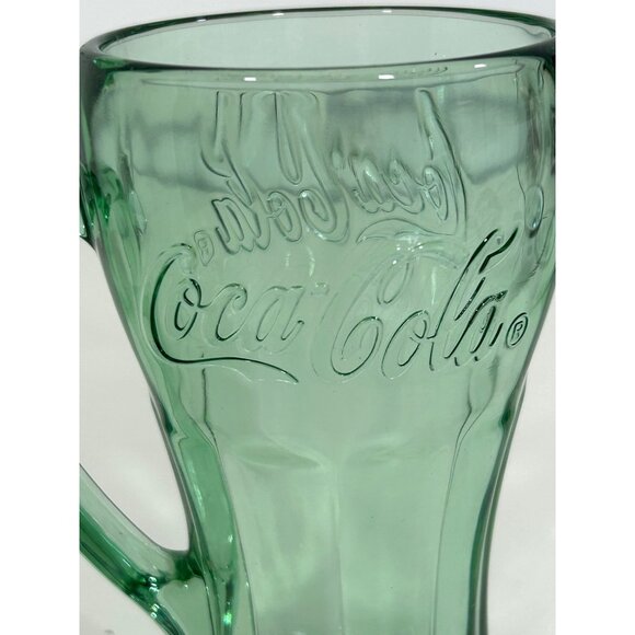Libbey COKE Float Glass Coca Cola USA 14oz Logo 6.25” Vtg Green Glazed Handled - Picture 3 of 13